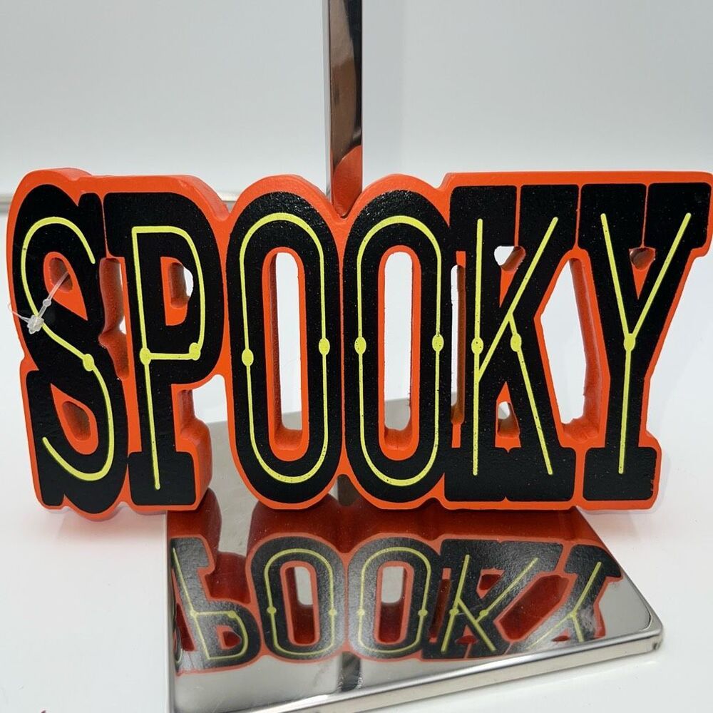 SPOOKY Halloween Wood Tabletop Sign Orange Black Shelf Decor
